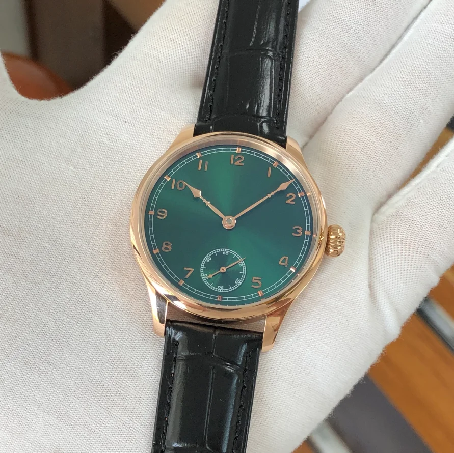 41mm GEERVO No Logo ST3621 Watch Green Dial CN6498 Mechanical Hand Wind Movement Rose Gold Case Pilot luxurious Watches GR0610