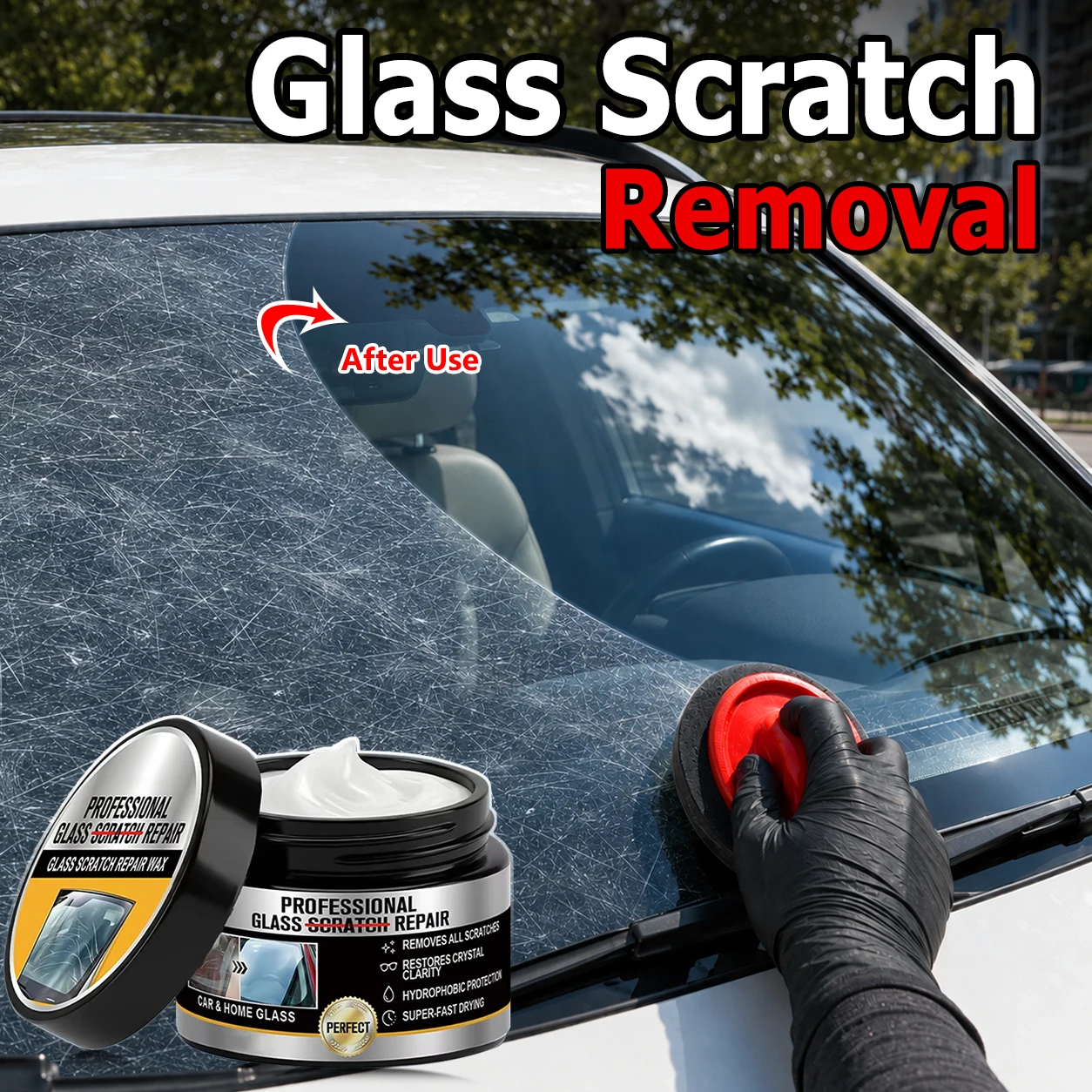 Professional Car Glass Scratch Repair, Auto Window Mark and Sun Pattern Removal, Glass Glasses Screen Polishing Restoration
