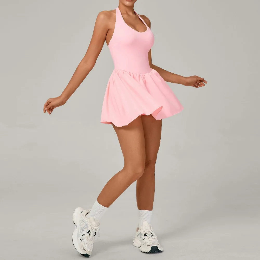 

Soft Active Open-Back Pleated Sports Tennis Dress Women's with Base Shorts Outdoor Running Fitness Tennis Yoga Skirt