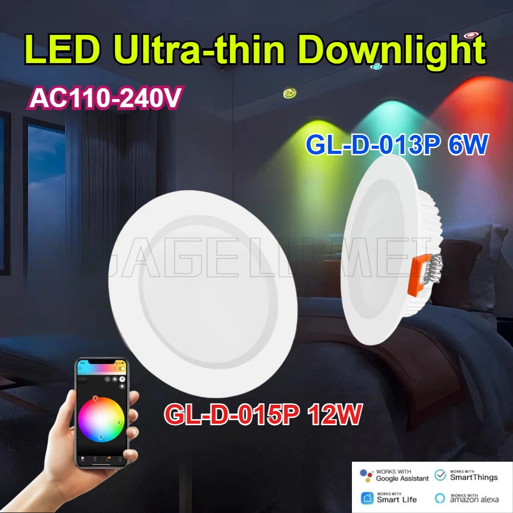 ZigBee3.0 LED 超薄型ダウンライト 6W 12W GL-D-013P/GL-D-015P GLEDOPTO RGBCCT CRI スマート天井埋込型アプリ音声 Alexa ZigBee