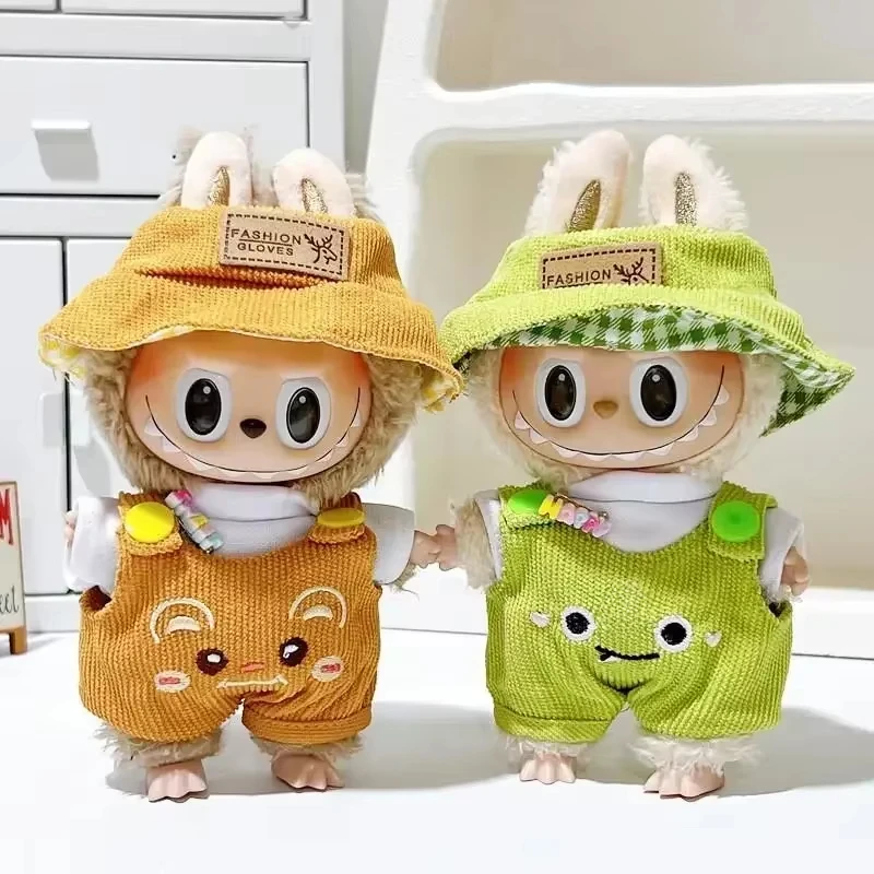 Mini Doll'S Clothes Outfit Accessories For 15-17cm Labubu Idol V1 V2 10cm cotton doll Matcha Green Jumpsuit Set Clothing Gift