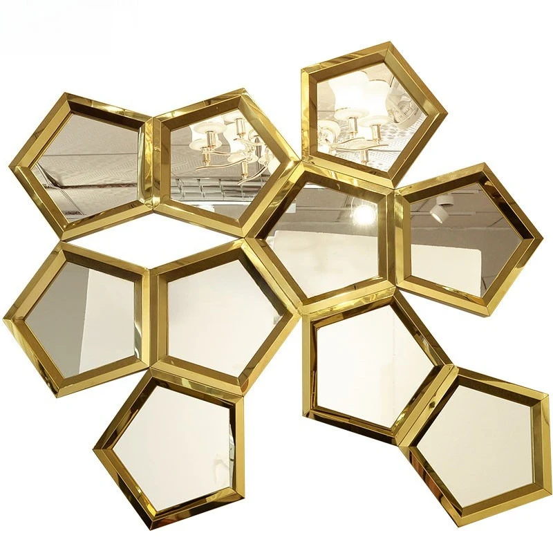 Soft wall decoration wall hexagonal mirror splicing fashion multilateral