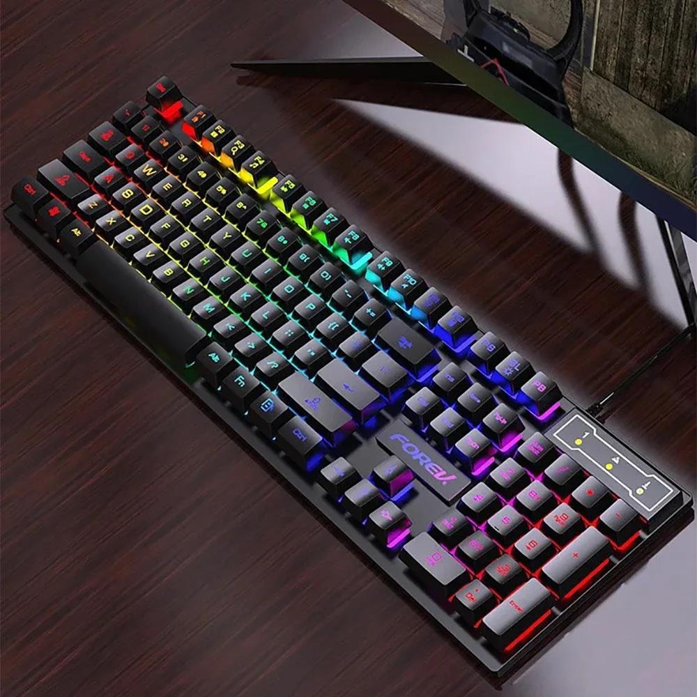 Conjunto de teclado e mouse para jogos de escritório com fio, usb, rgb, retroiluminação luminosa, sensação mecânica, teclado para laptop, computador, 