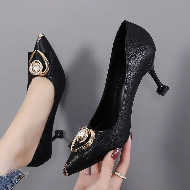 Women Cute Pointed Toe Navy Blue Spring Slip on Square Heel Shoes Lady Casual Black Comfort Summer Sexy Party Heel Pumps A273