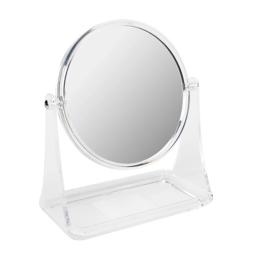 Double-Sided Vanity Mirror 3x Magnification Clear Glass Rotating Bathroom Mirror with Storage Base Ideal Makeup Grooming Tasks