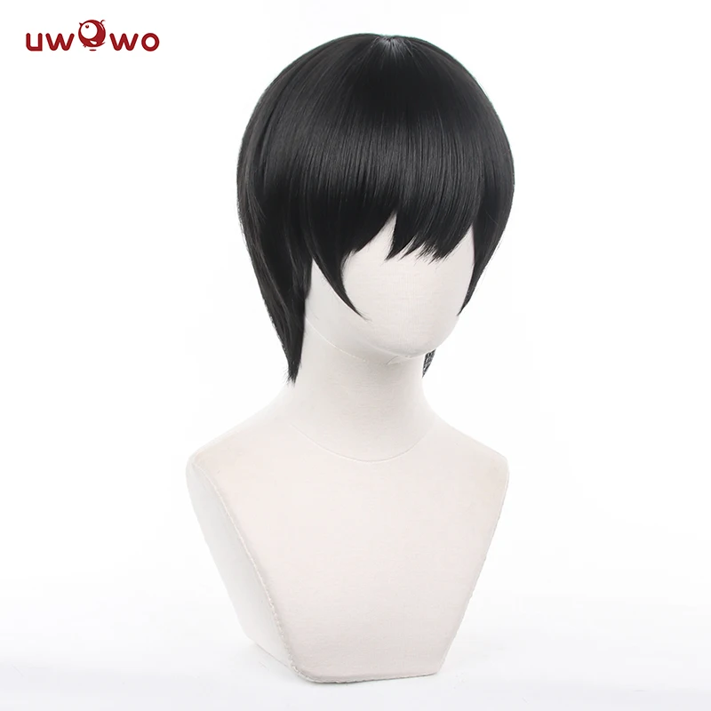 Uwowo-男性用コスプレウィッグ,コスプレ用ショートヘア,黒,在庫あり
