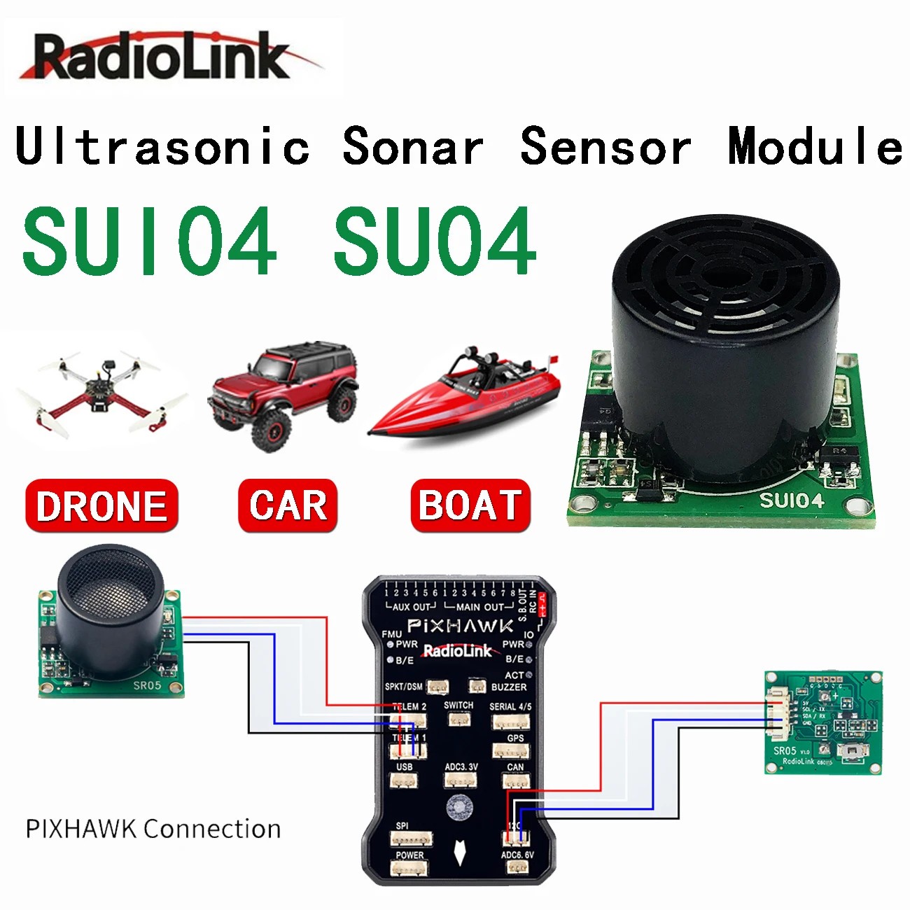 RadioLink SUI04 SU04 Ultrasonic Sonar Sensor Module for PIXHAWK MINI PIX Flight Controller RC Helicopter Multirotor Airplane Car