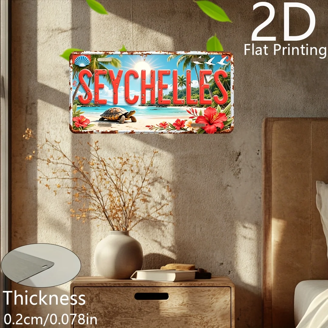 2D Flat, 2D Flat Printing, 1pc, Vintage Aluminum Plate, Decorative Plaque And Statues (15.24 X 30.48 cm), Seychelles Turtle And