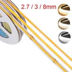 COB LED Strip Light 2.7mm 4mm Ultra thin 12V 24V 5V Bright 480LEDs/m 8mm PCB RA90 High Density Flexible Lamp Linear Lighting