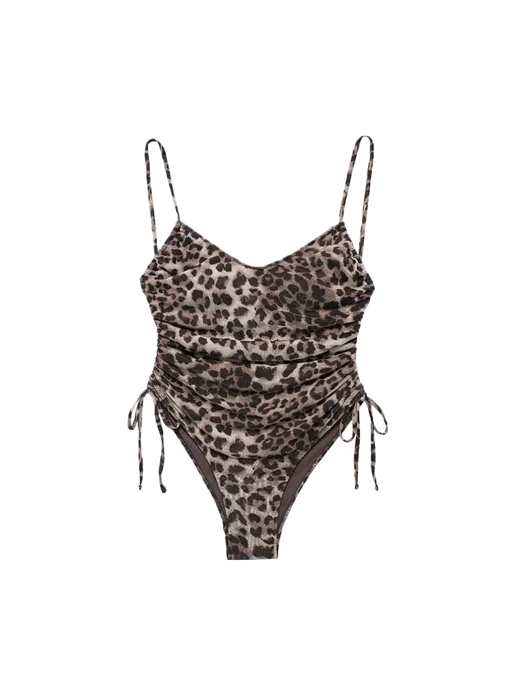 

TRAF 2024 Sexy Leopard Print Bodys For Women Vintage Sleeveless One Pieces Swimwear Backless Beach High Cut Thong Bodysuit