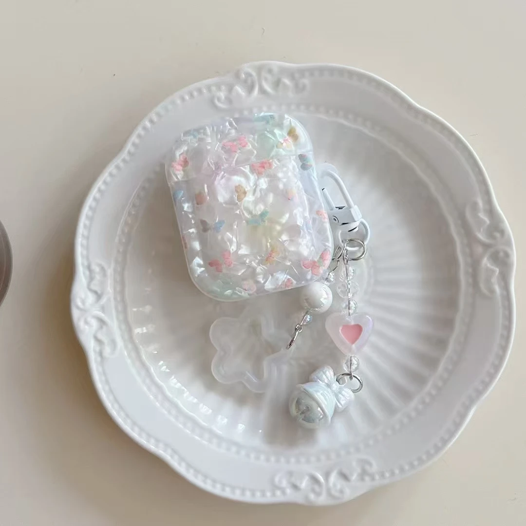 Чехол с текстурой ракушки и бабочки в виде свежего цветочного сада для AirPods 1, 2, 3, 4 Pro 3, чехол для наушников с цветочным браслетом для AirPod Pro3