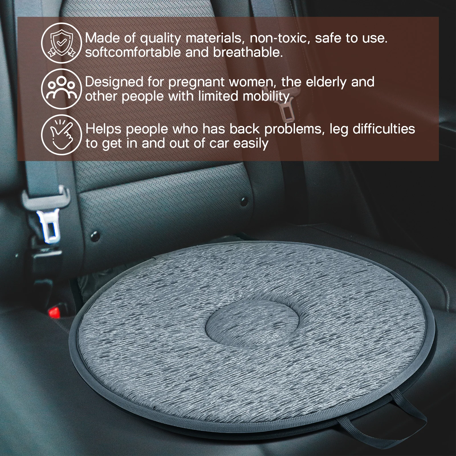

360 Degree Swivel Car Pad Breathable Fabric Lightweight Portable Rotation Pillow for Elderly Pregnant Anti-Slip Base for Car
