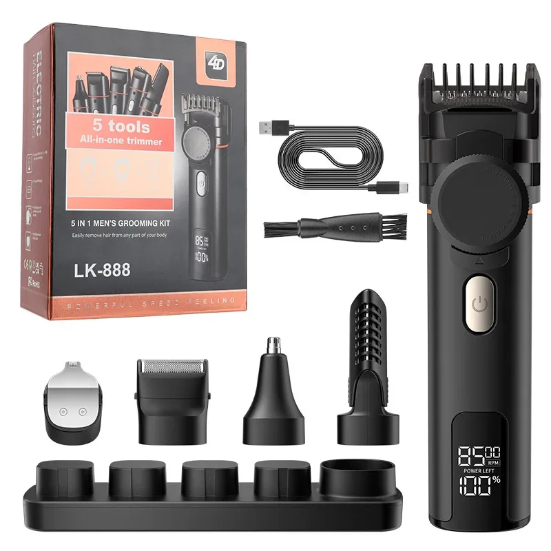 

Type-C Charging Base IPX6 8500 RPM 1200mAh Men's Hair Clipper Kit, Waterproof Electric Shaver Trimmer with Nose/Body Groomer