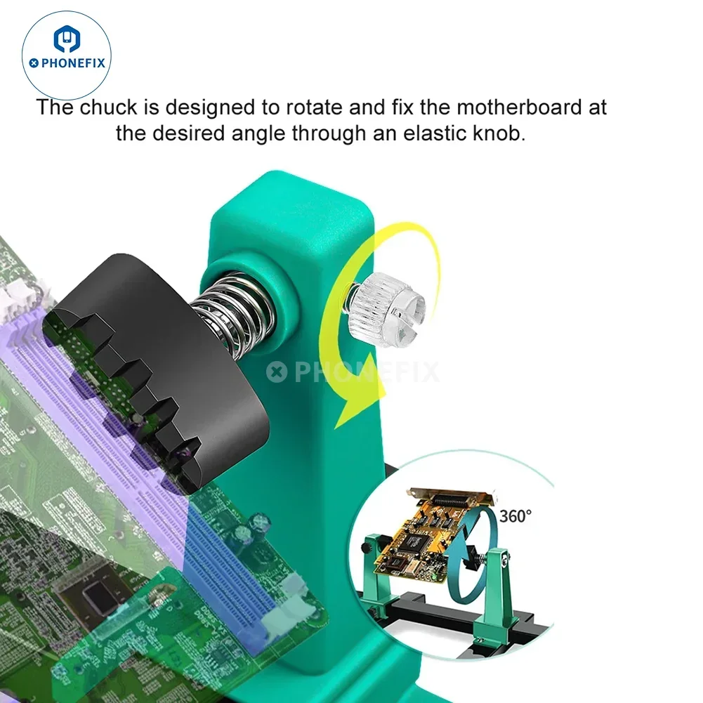 Imagem -05 - Suporte de Placa de Circuito Estável Pcb Soldagem Desmontagem Dispositivo Elétrico Ajustável Suporte da Placa-mãe 360 ° Ferramenta de Reparo de Suporte de Braçadeira Auxiliar