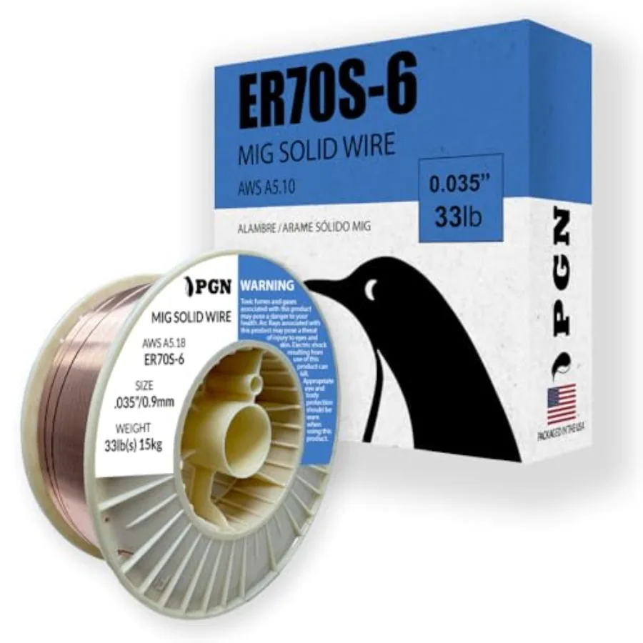 

Solid MIG Welding Wire - ER70S-6 .035 Inch, 33 Pound Spool - Mild Steel MIG Wire with Low Splatter and High Levels of Deoxidizers - for All Position Gas Welding - Shatterproof ABS Spool