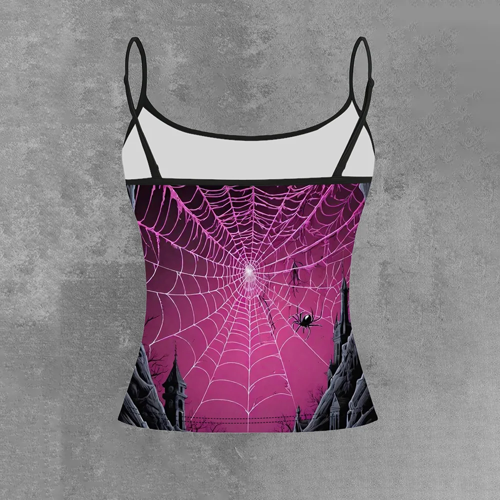 Summer Women's Fashion Printed T-shirt Straps Top Versatile Casual Breathable Micro Elastic Fabric Sleeveless Straps sling Vest
