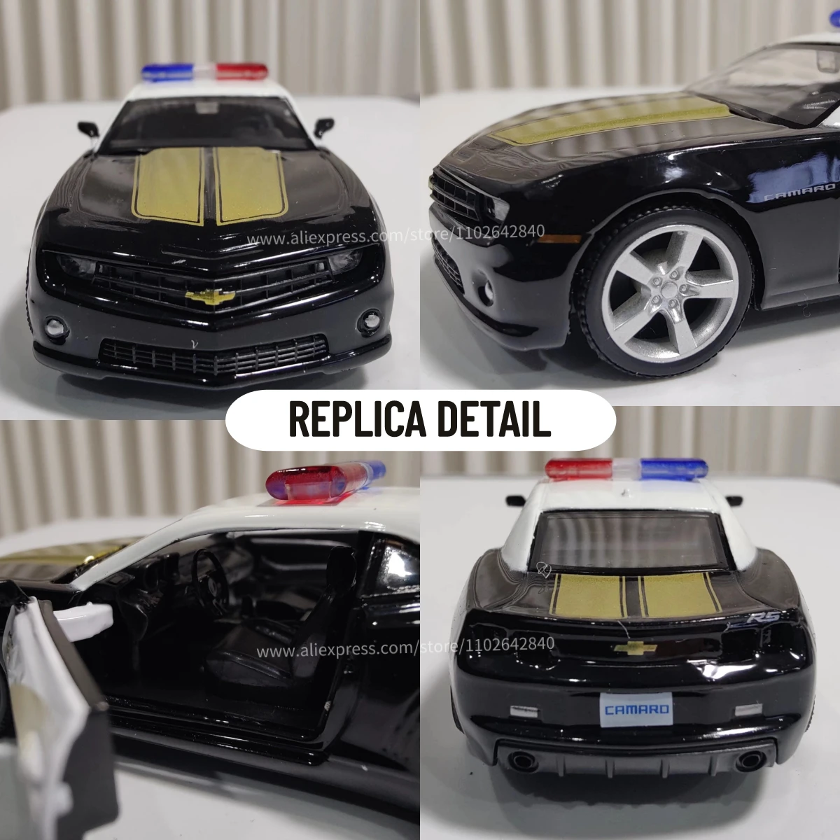 1:36 Chevrolet Camaro Police Car Model Replica Scale Metal Miniature Art Home Decor Hobby Lifestyle Xmas Kid Gift Toy Collection