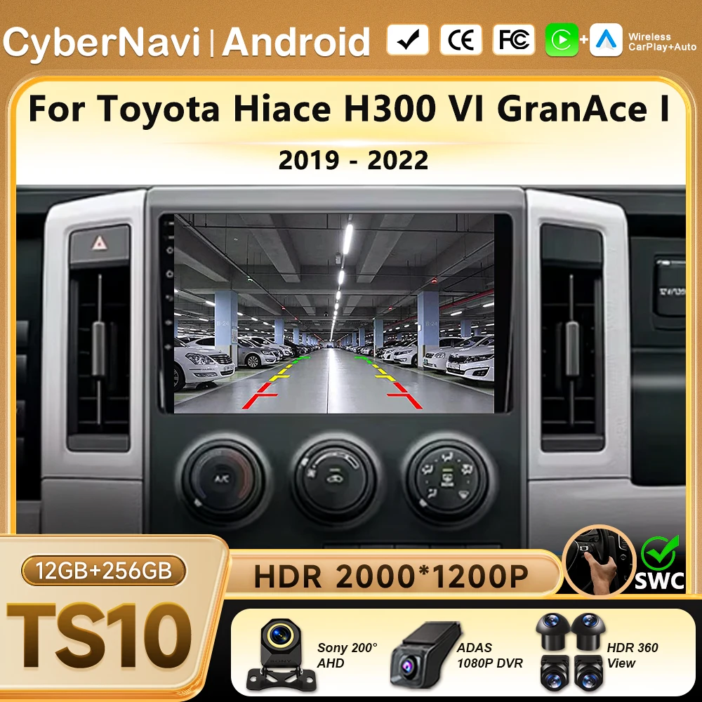 Radio multimedia para coche Android para Toyota Hiace H300 VI 6 GranAce I 2019 2022 con GPS, navegación, pantalla estéreo y reproductor de vídeo.