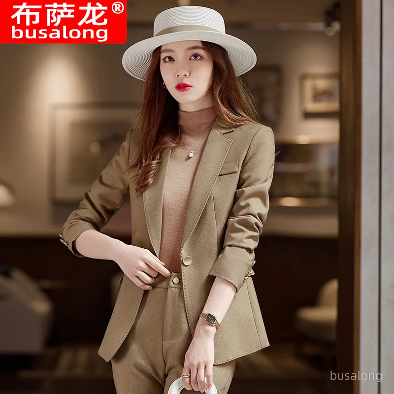 Khaki Suit Jacket for Women Spring and Autumn Fashion Western Style Business Wear Interview Formal Wear Suit Suit Overalls Autum