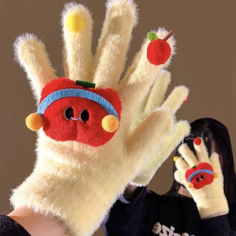 Polyester Full Finger Gloves One Size Fits Most Cold Protection Winter Cycling Gloves Apple Shape Gloves For Cycling