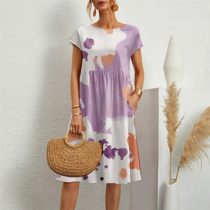 Abito estivo da donna casual stampato floreale quotidiano Moda manica corta girocollo Abiti larghi Boho Beach Swing Holiday Sundress