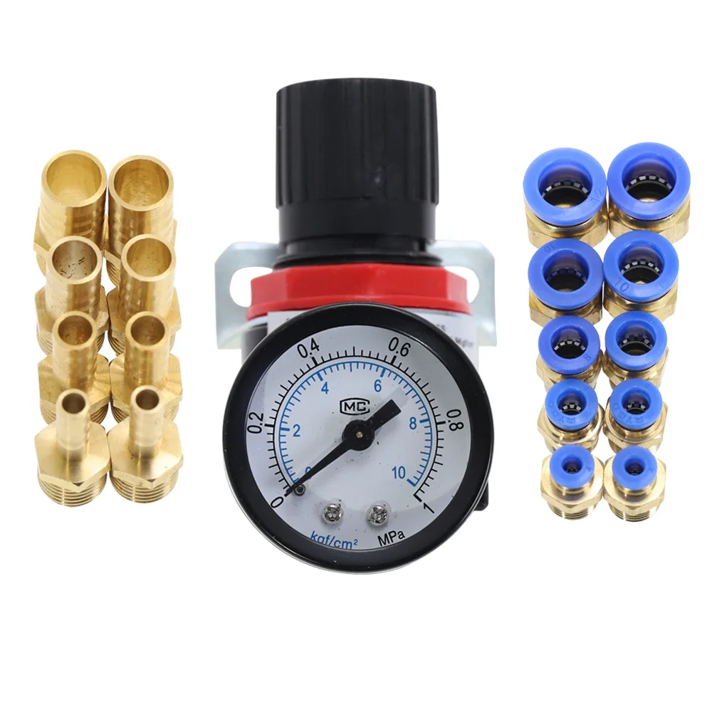 AR2000 1/4" Thread BSP Pneumatic Air Compressor Pressure Regulator Reduction Valve 4MM 6MM 8MM 10MM 12MM Connector Fittings