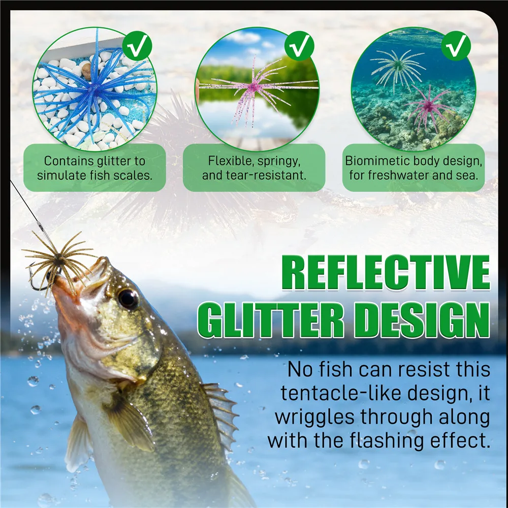 6 Stück Weiche Urchin-Köder für Salzwasser-Angeln, Langsam Schwimmende Köder für Bass, Forelle, Crappie, Drop Shot, Wacky Rig, Neko Rig – Detail 3