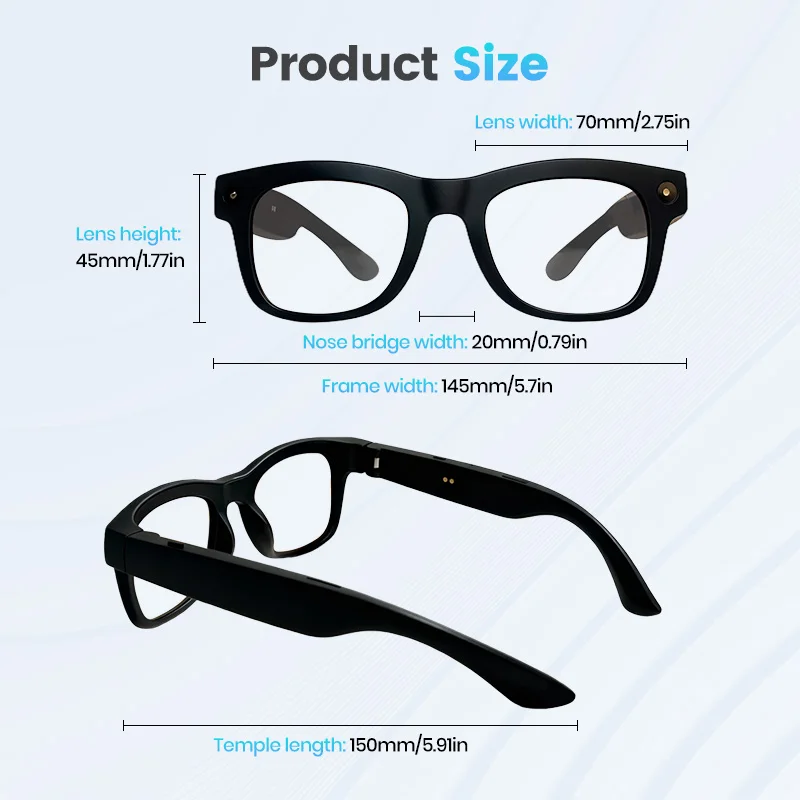 

AI Smart Glasses 800W HD Bluetooth Camera 1080P Video Recording Sunglasses Real-Time Translation for Android iOS