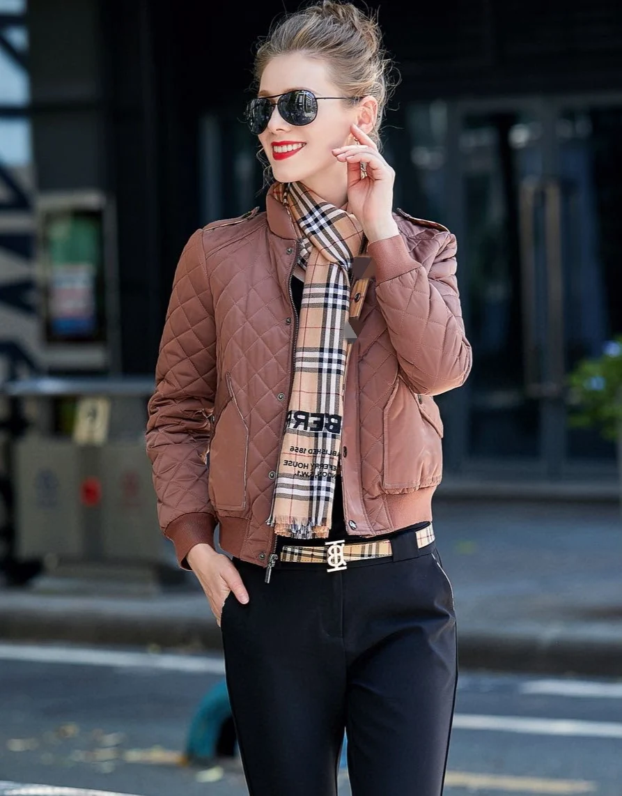 

Классическая женская хлопковая куртка с ромбовидным узором 5076, осенне-зимняя, кофейного цвета, для повседневной носки, на молнии