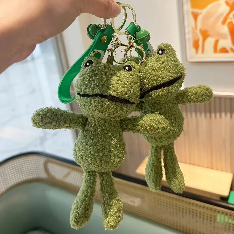 Stuffed Animals Plush Hot Sell Green Plush Frog Doll Buckle Rope Creative Cute Little Frog Bag Keychain Brithday Gift for Friend