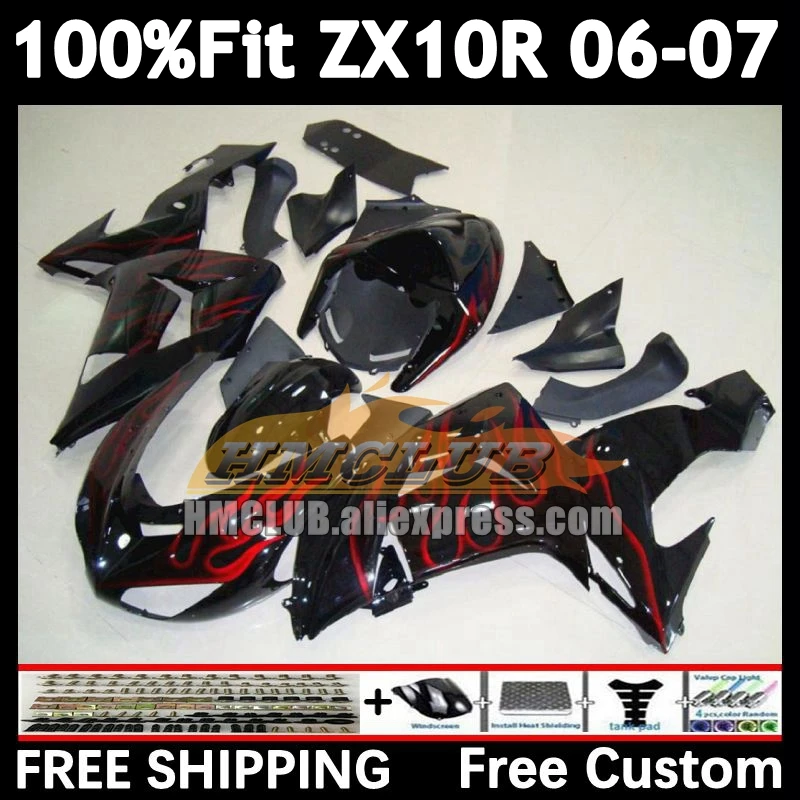 Injection Body For KAWASAKI NINJA ZX-10R ZX red flames 1000 CC 10R 10 R 168No.9 ZX1000CC 1000CC ZX10R 06 07 2006 2007 Fairing