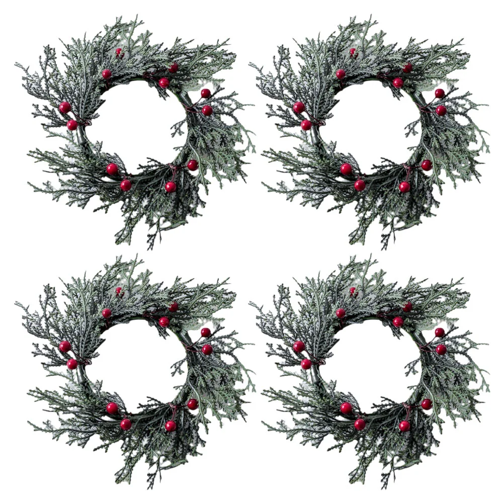 

Garland Christmas Ring Artificial Red Berry Cedar Needle Pillar Rustic Wedding Centerpiece Front Door Table Decor (4pcs)