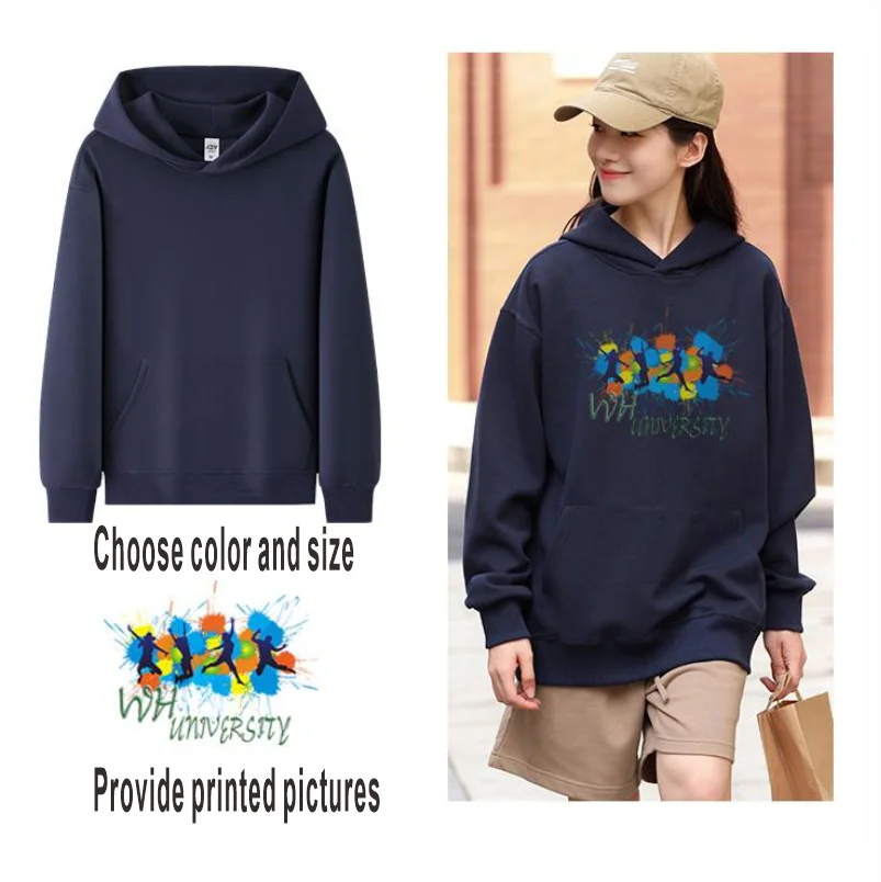 High Quality Cotton Hoodies Pullovers Personal Company Group Design Custom Logo Korean Autumn Fashion Clothes Print Embroidery