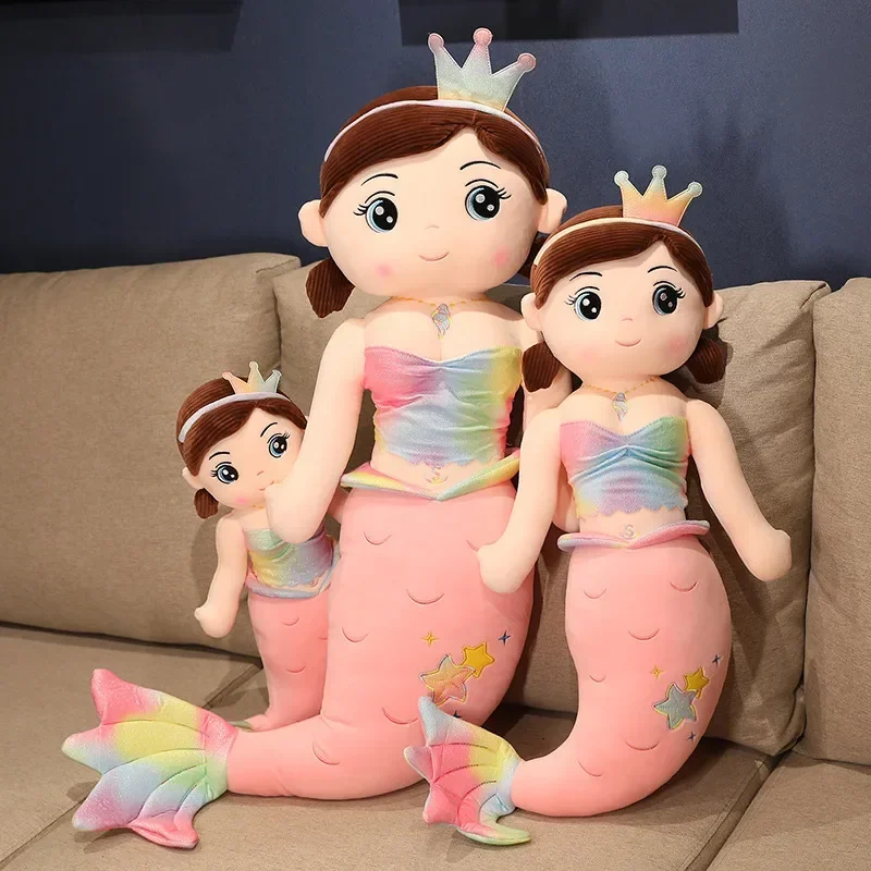 

60-130CM Cartoon Crown Mermaid Plush Toy Stuffed Mermaid Doll Kids Girl Home Decoration Pillow Girlfriend Birthday Gifts