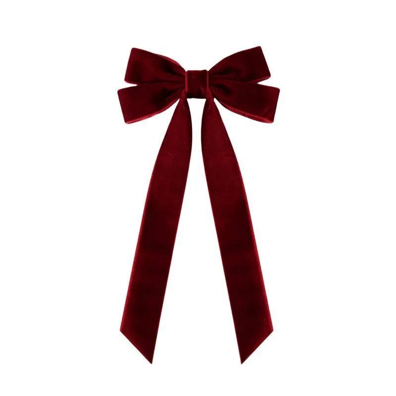 

Burgundy Red Long Tail Velvet Hair Ribbon Set | 10 Colour Available | 12PC/SET Maroon Vintage Bow Hair Clip Ribbons Hairpin PACK