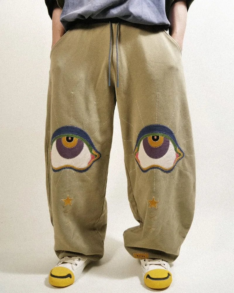 

Y2K Trendy Retro Patchwork Baggy Wide Leg Pants Super Smiling Eye Pattern Gothic Unisex High Street Hip Hop Casual Floor Pants