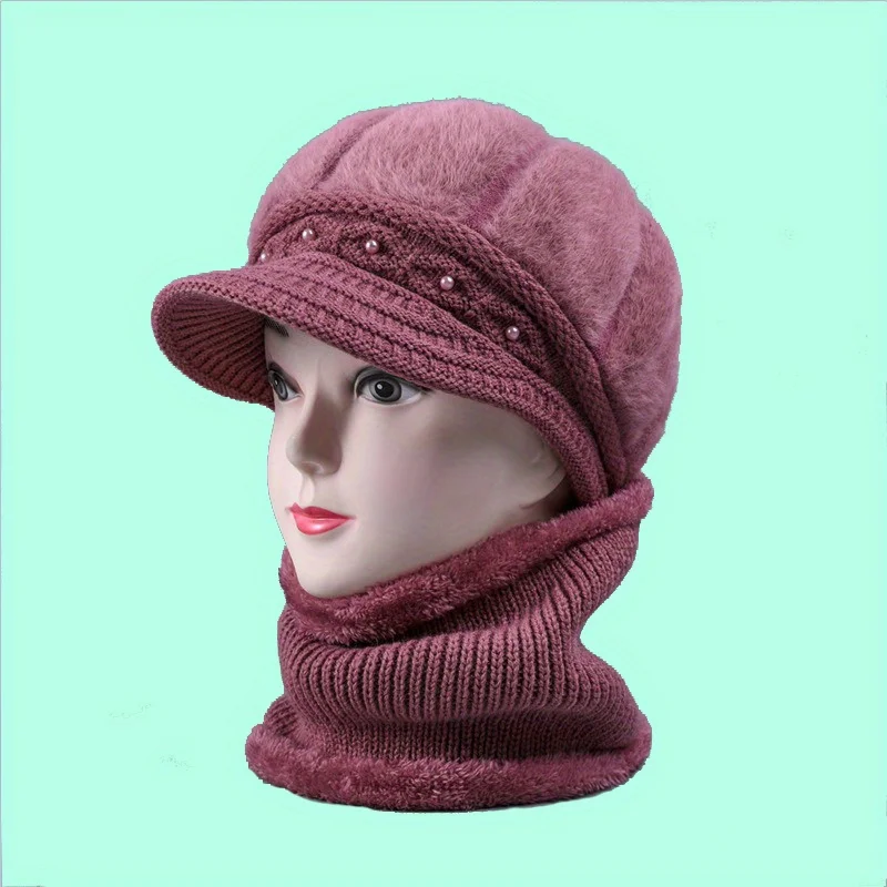 Winter Sjaal Hoed Set Effen Kleur Lange Pluche Verdikte Warme Muts Mode Casual Winddicht Skull Cap Accessoires