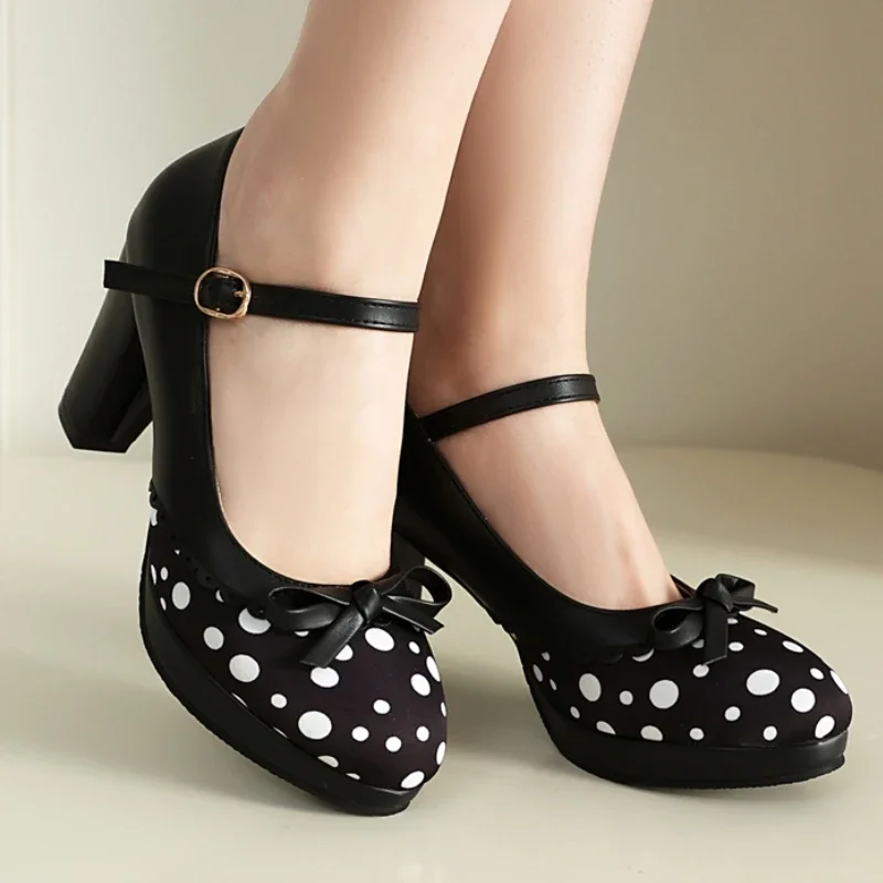 

Женские туфли-лодочки на высоком каблуке, туфли Лолиты, большой размер 48, элегантный ремешок, черные, зеленые, розовые офисные модельные туфли на каблуке, женские весенние туфли 2023 г.