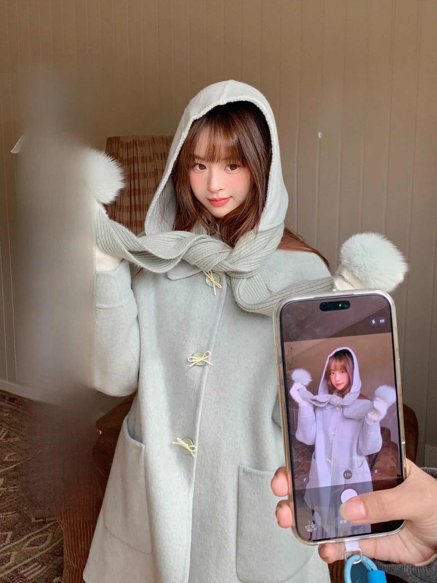 

Женское шерстяное пальто Bibi Bency средней длины, утепленное, новое, для Нового года, повседневное, свободного кроя, длинное пальто