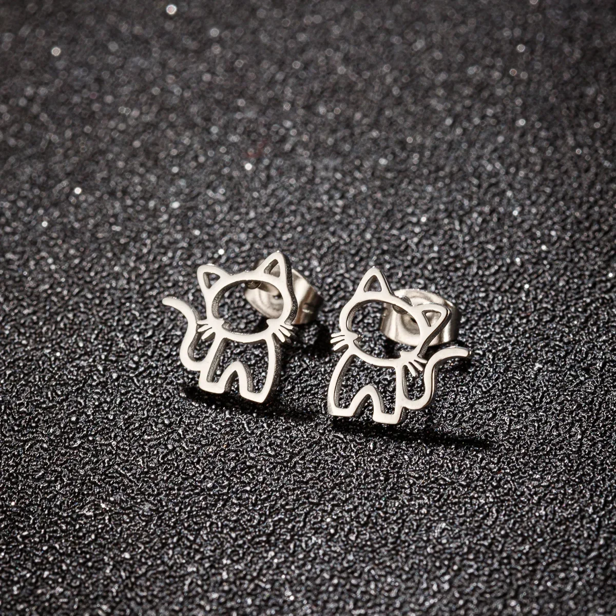 1 Pair Cute Cartoon Cat Stainless Steel Stud Earrings for Mens Womens Punk Students Gifts Trend Fashion Small Ear Studs Jewelry
