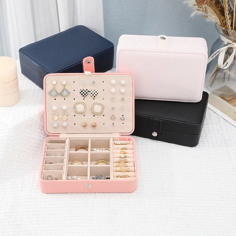 1Pc Simple and Portable Jewelry Storage Box, Large-Capacity Double-Layer Jewelry Box, Earrings, Ring and Necklace Storage Box, Gift for Ladies and