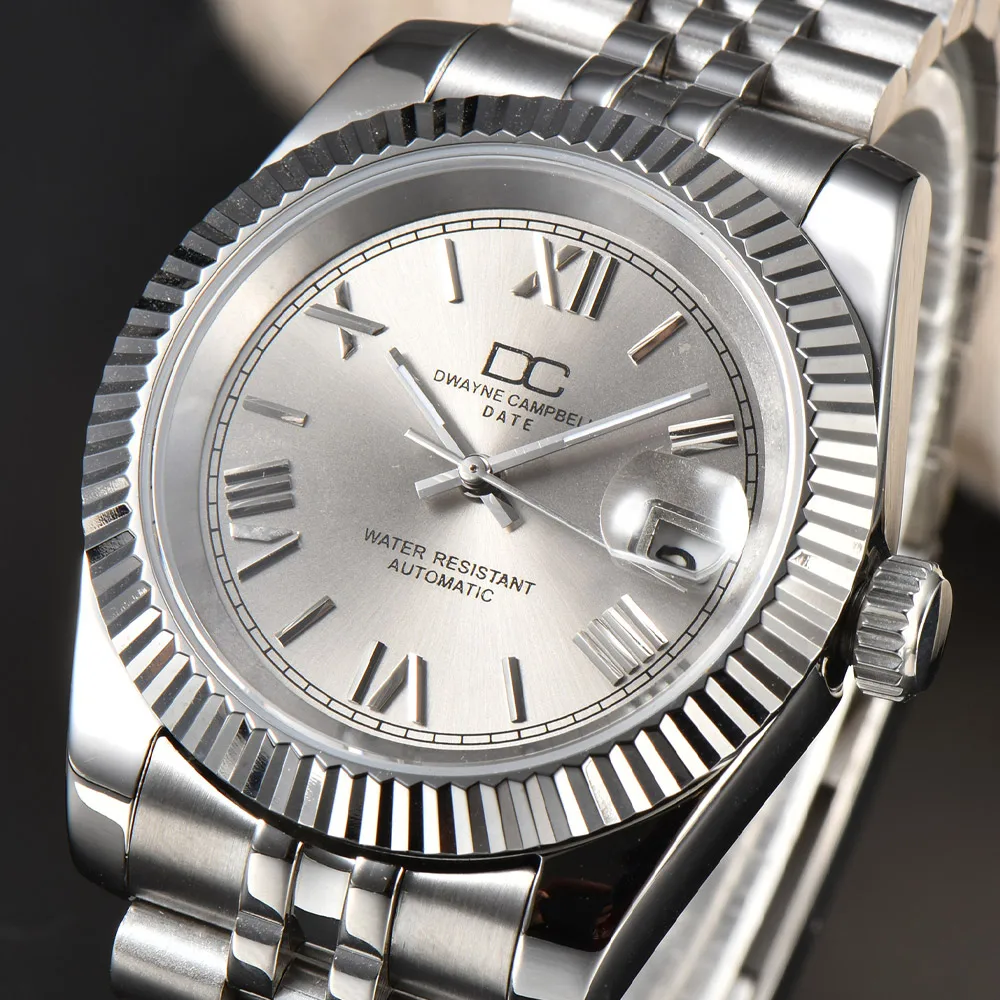 موضة 40.5 مللي متر قطر العرض الروماني مضيئة الياقوت الزجاج ساعة رجالي مقاوم للماء NH35 حركة ساعة رجالي