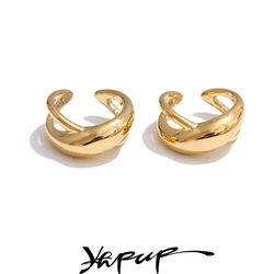 Yhpup 316L Stainless Steel Smooth Metal Geometric Ear Clip Earrings Waterproof Texture Adjustable Ear Bone Minimalist Jewelry