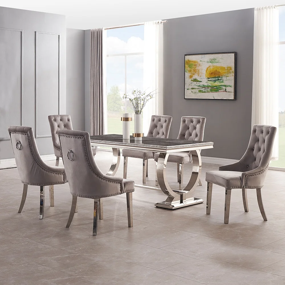 Modern home furniture dinning room table sets stainless steel marble dining table