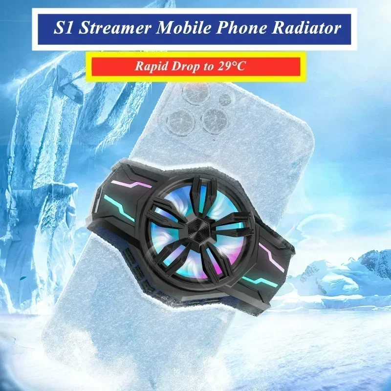 

S1 ABS Mobile Phone Semiconductor Back-clip Cooling Fan Radiator with RGB Colorful Light for PUBG Game Cooler for IPhone Android