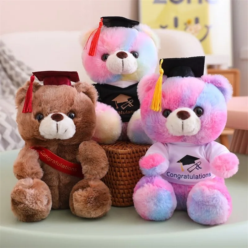 

23cm Dr. Bear Plush Toy Stuffed Soft Stuffed Colorful Bear Animal Dolls Graduation Birthday Gifts for Kids Student Souvenir 2025
