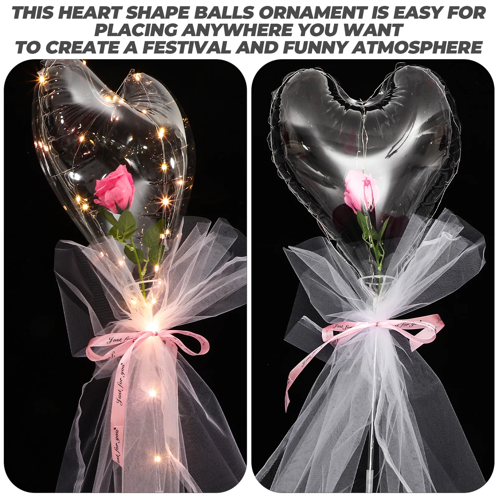 

2pcs Luminous Heart Shaped Balloons Transparent Diy Wedding Party Decorations Valentine'S Day Light Up Balloon Bouquet Set