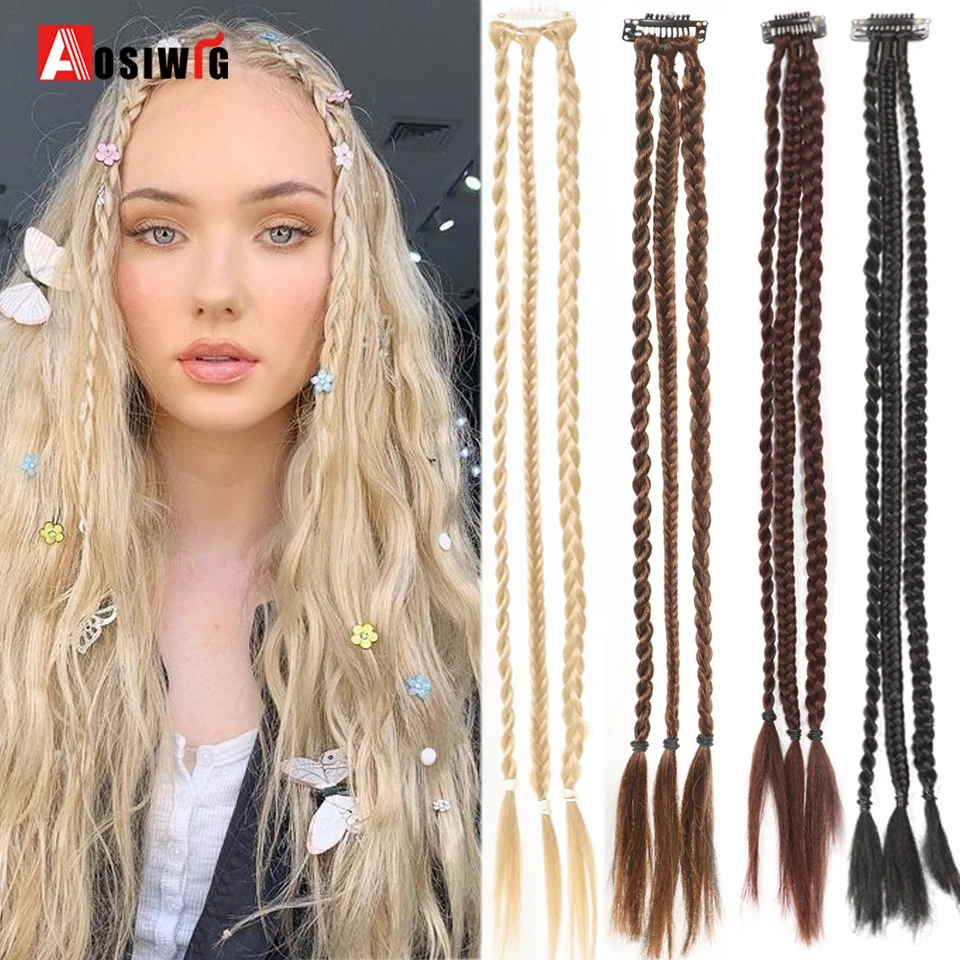 

2PC Synthetic Wig Braids With Clip Boxing Braid Dreadlocks Clip In Hair Extension Dirty Braids Boxer Braid Heat Resistat Hairpie