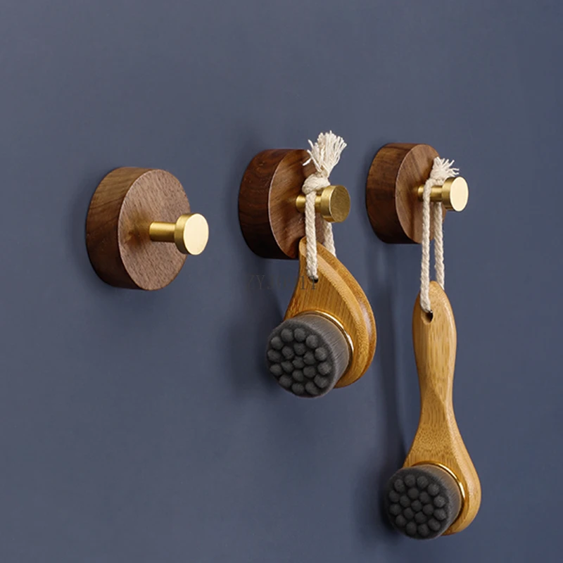 Light luxury solid wood brass hook, wall-mounted door rack, hats and clothes adhesive hook creativity