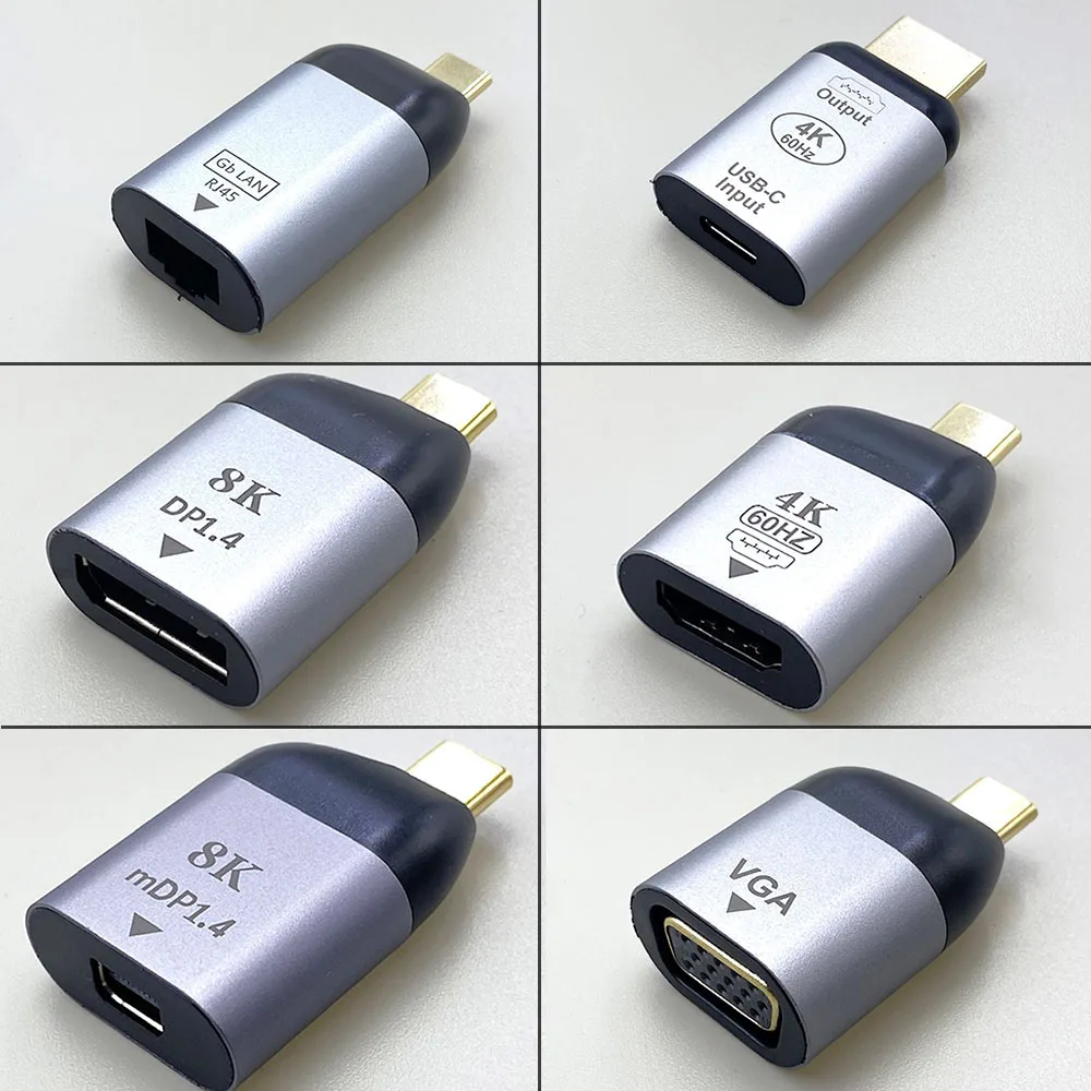 USB C To HDMI Adapter 4K 8K 60HZ Cable USB Type-C to DP miniDP 1.4 Converter VGA HDTV Displayport Adapter for MacBook M2 M3 Air